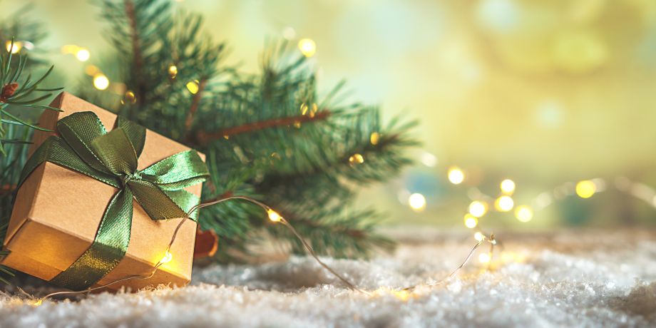Tannezweig mit Geschenk